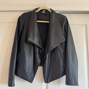 Eileen Fisher Project 100% Lamb Leather Black Jacket M